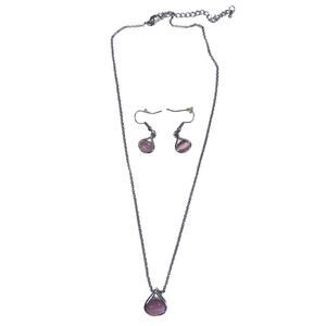 2/$30 Pink Silver Tear Drop Jewelry Set Necklace Dangle Earrings Minimalist Y2K